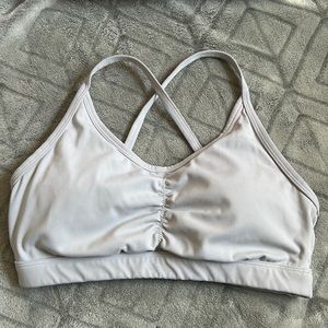 Light grey sports bra.